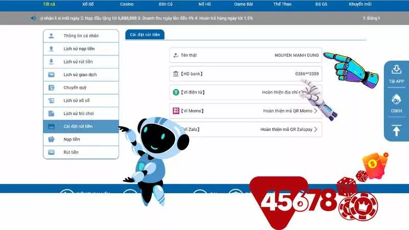 Cách rút tiền đơn giản của trang 45678.bar